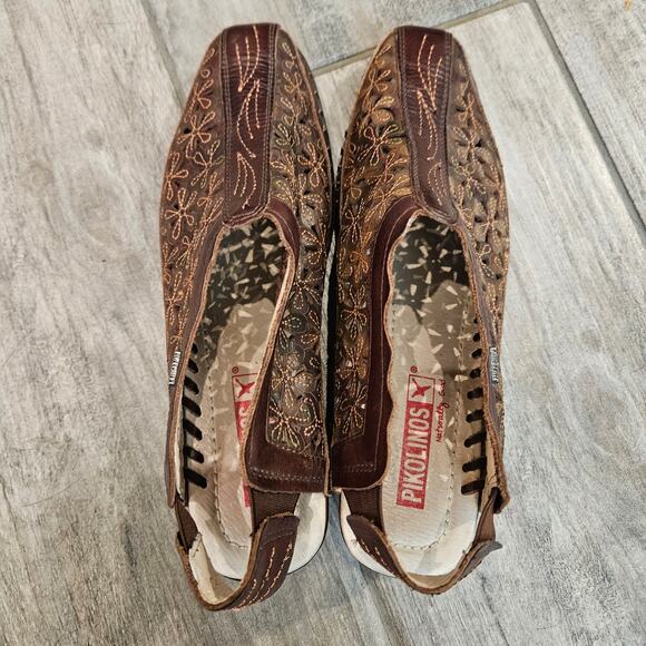 Pikolinos Romana Laser-Cut Floral Slingback Flats EU 36 / US 6 Brown Leather - Picture 4 of 12